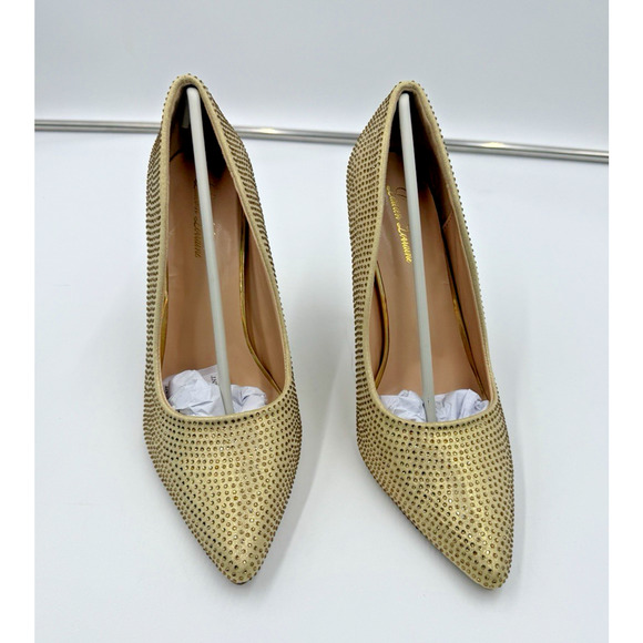 Lauren Lorraine Dori Pump Heels Bronze Gold Crystals Pointed Toe Size 9.5 New - Picture 2 of 10